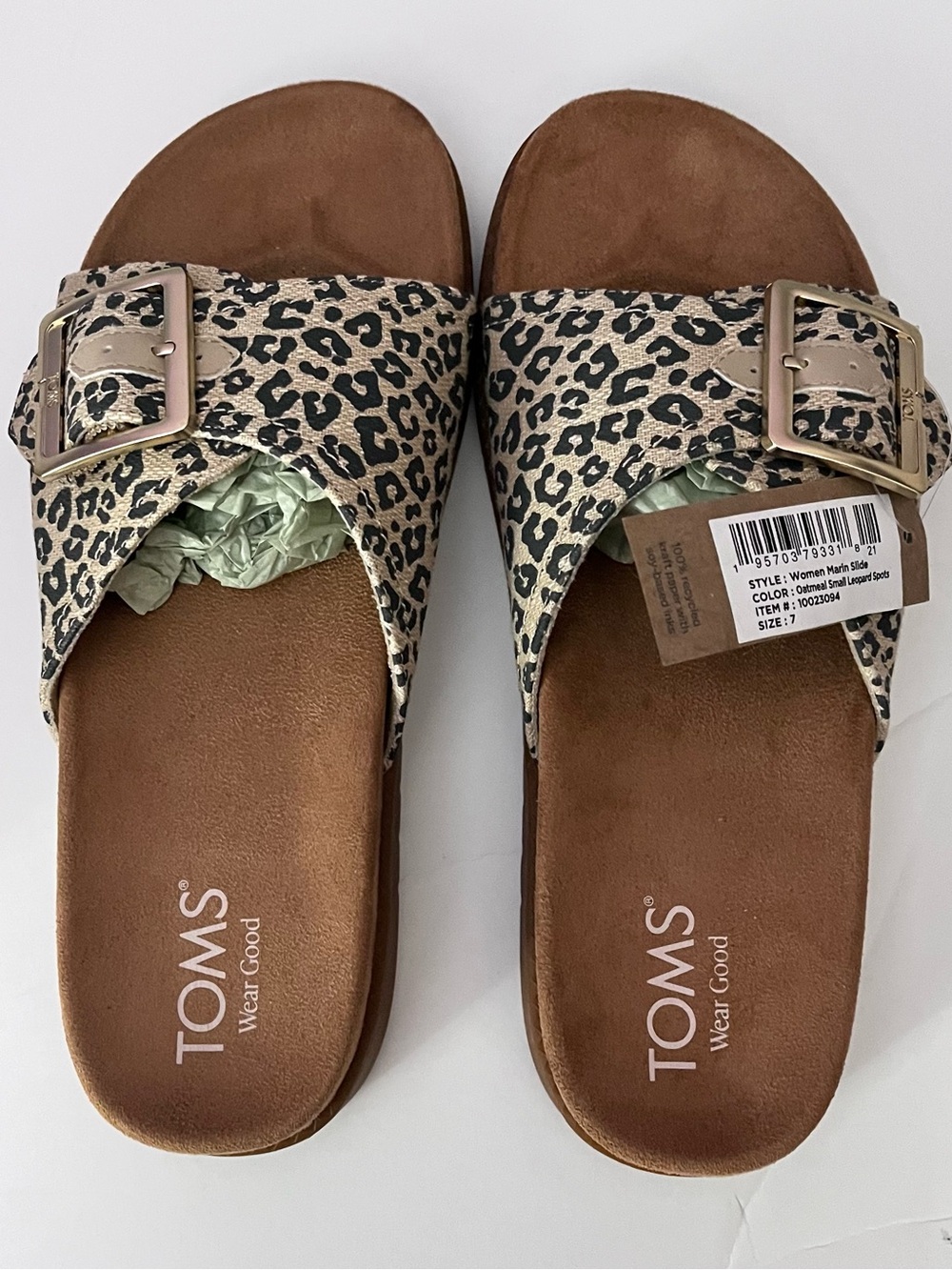 TOMS NWT Marin Slide Sandal - Oatmeal Small Leopard Spots 7